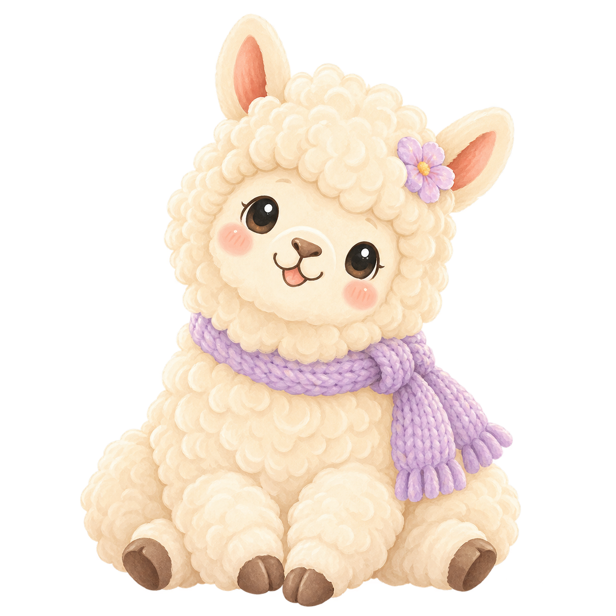 Mochi with a lavender scarf